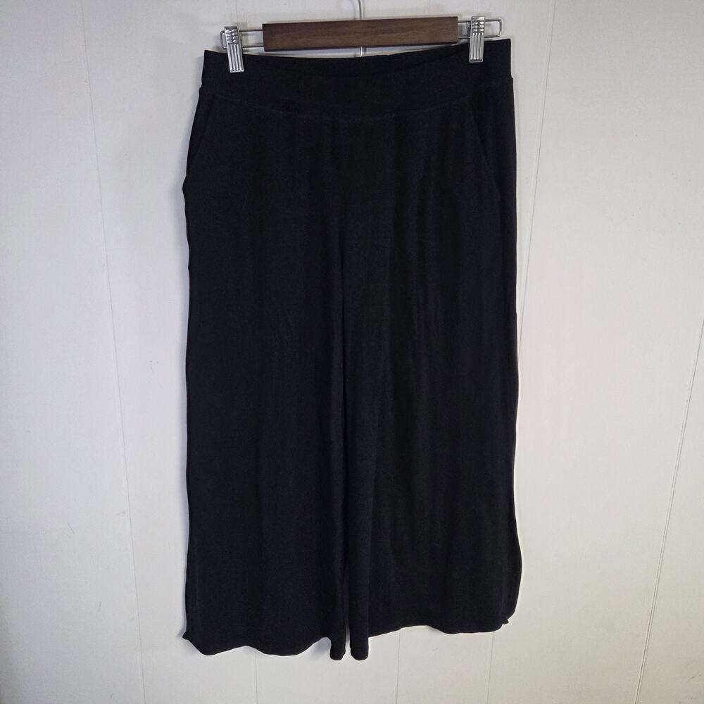 Eileen Fisher Wide Leg Side Slit Stretch Comfort Pull On Pants Black Size XS